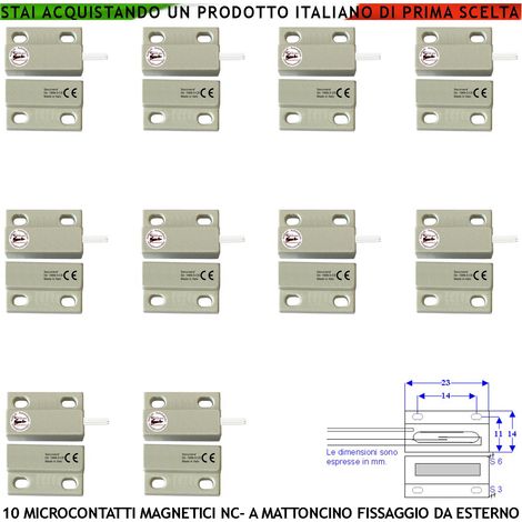 Mini Sensore Magnetico NC 10 Pezzi Bianchi Per Antifurto Infissi Tensione Max 100 V Corrente 1 A Reed in Ampolla Sottovuoto Sensibilità Magnetica 10 mm Contenitori Con Fori di Fissaggio IP65 4 Fili (1/2)