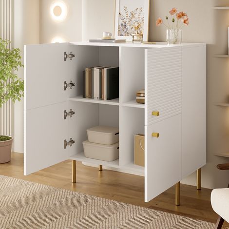 Madia Moderna con Maniglie in Lega di Zinco e Gambe in Acciaio per Soggiorno o Ingresso, MDF, Bianco, 80 × 36 × 90 cm (1/5)