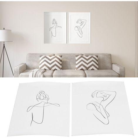 Lot de 2 toiles sans cadre, illustrations abstraites aux lignes simples, décoration murale pour la maison (1/5)