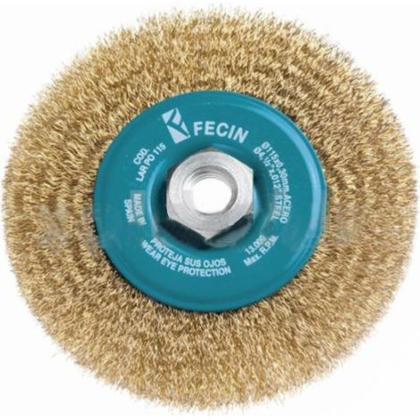FPLUS cepillo alambre bloque 115 m-14 , Cepillos circulares de hilo ondulado aptos para trabajos de corte en superficies irregulares, con cantos, perfiles y hendiduras. Acero ondul