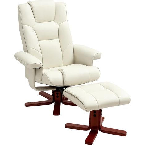 Fauteuil inclinable avec repose-pieds, aspect cuir, dossier inclinable, jusqu'à 150 kg, blanc crème (1/5)