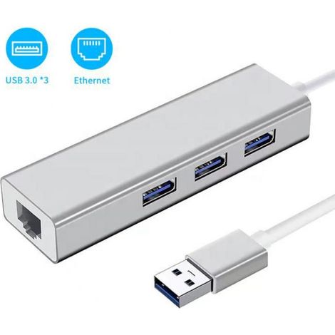 Hub USB - 3 Ports USB 3.0 - Port Réseau Gigabit 1000 Mbps - Compatible MacBook et Ordinateurs Portables - 85 x 23 x 16 mm (1/5)
