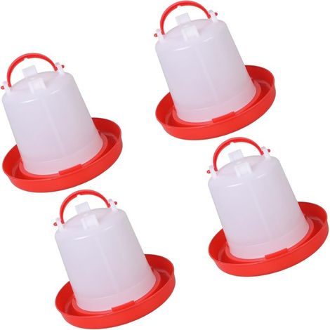 Ensemble de 4 mangeoires anti-détérioration de 1,5 litre, adaptées aux poussins, canetons, cailles et poulaillers de cour, rouge et blanc. (1/5)