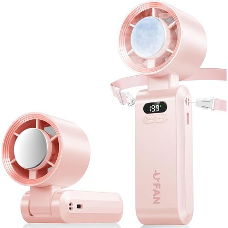 Mini ventilatore portatile, ventilatore palmare con display a LED, funzione di raffreddamento, 1-199 velocità, batteria da 5000 mAh, ventilatore turbo per collo, per viaggi, esterni, campeggio, casa (
