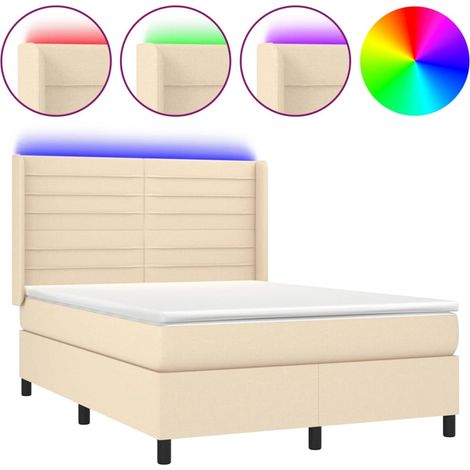 Maison Exclusive - Sommier à lattes de lit matelas et LED Crème 140x190 cm Tissu (1/5)