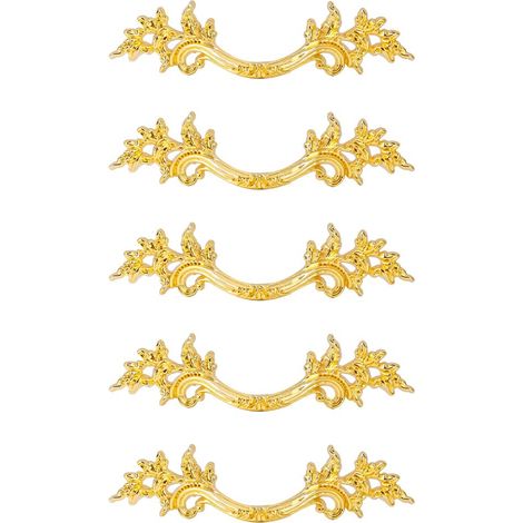Set aus 5 antiken Kommodengriffen, Schubladengriffen, dekorativen Griffen für Schränke und Kommoden, 64 mm Lochabstand, Gold
