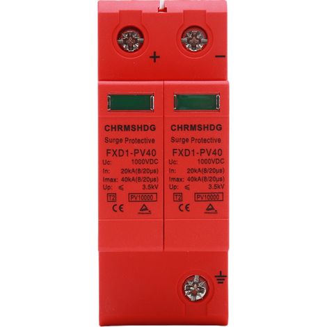 1Pcs Dispositif Parasurtenseur de Tension, DC 1000V 2P Guide Rail 40KA Dispositif de Protection Contre Les Surtensions Module électronique pour Solaire Photovoltaïque, Alimentation (1/5)