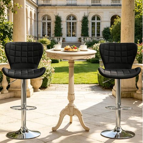 Tabourets de bar lot de 2, hauteur réglable, pivotants 360°, en lin noir avec base chromée HAVRYA (1/5)