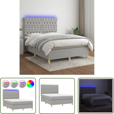 The Living Store Boxspringbett mit Matratze & LED Hellgrau 140x190 cm Stoff - Boxspringbett - Doppelbett - Schlafsofa - Lattenrost - Bettsystem (1/5)