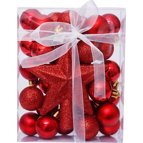 Luci e Natale - Kit di decorazioni per l'albero di Natale da 33 pezzi, rosso, per la vigilia di Natale (1/5)
