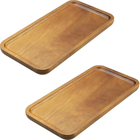 2 Pièces Plateau Rectangulaire en Bois D'acacia - Plateau de Service, Décoratif, Salle de Bain - Pour Table, Rangement - 20 cm (1/5)
