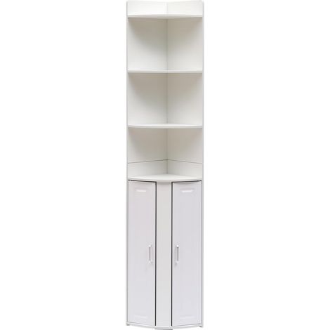 Tall Cabinet for Living Room Corner Cabinet Corner Shelf Unit, Tall Bookcase for Corner (White) (1/5)