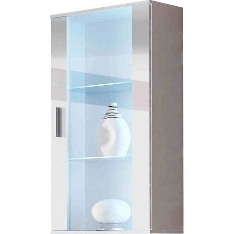 Armoire murale Tornola 103, Blanc + Blanc brillant, 116x60cm, Le nombre de portes: 129cm, Stratifié, Verre, LED: Disponible