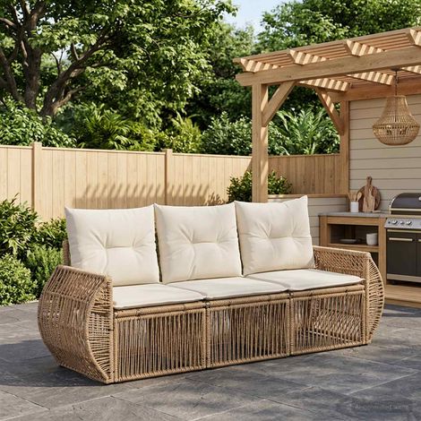 Salon de jardin 3 pièces modulable en polyrotin beige et blanc crème - PANGIVO (1/5)