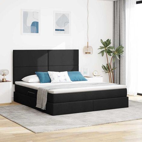 vidaXL LED-Speicherbett mit Matratze Schwarz 160 x 200 cm Stoff (1/5)