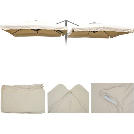 Revêtement de parasol T44 8 baleines 3x3m polyester pour double parasol T44 crème avec flap