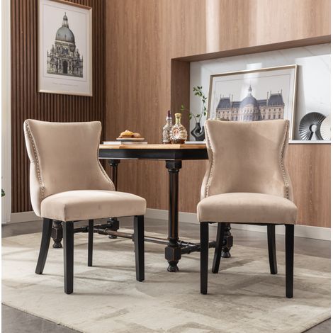 Set di 2 sedie da sala da pranzo in velluto beige con gambe in metallo, stile moderno per soggiorno e camera da letto