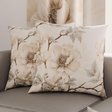 Lot de 2 Taies d'Oreillers 40x40 cm 100% Microfibre Hypoallergénique, Housse Oreiller Rectangulaire Motif Floral Beige, Paquet de 2 (1/3)