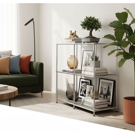 Rangement stylé et épuré – Étagère en métal chromé, 78 × 40 × 82 cm, Gris (1/5)