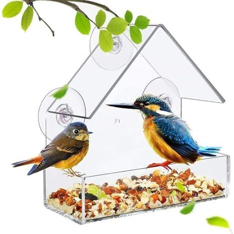 Fenster-Vogelfutterhaus – Abnehmbar – Transparenter, verschiebbarer Saugnapf – Durchsichtiges Futterhaus – Samen – Nüsse – Haus – Gartenmontage (Dreiecke) (1/4)