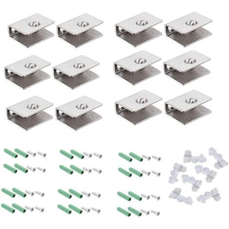 12 Pièces Pince à Verre,Acier Inoxydable Pinces à Verre,Carré Pince à Verre,avec Accessoires de Fixation,pour 10-12mm de Verre,Salle de Bain,Balustrade,Escalier Main Courante (1/5)