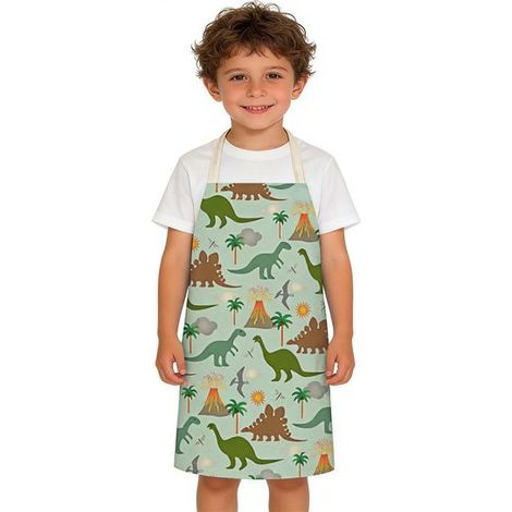 Grembiule per bambini con motivo di dinosauri in stile cartone animato, ideale per dipingere e cucinare in cucina. Consigliato per bambini e bambine. (1/5)
