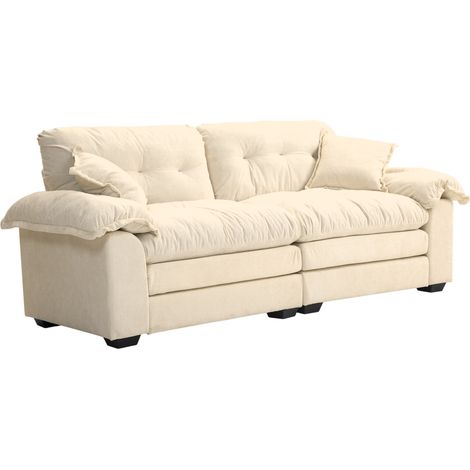Sofá de 2 plazas de chenilla beige 214 cm con cojines de doble capa y muelles ensacados (1/5)