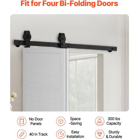 Kit Quincaillerie de Porte Grange Coulissante Pliante, 1016 mm, Rail Simple Robuste, Montage par Haut, Coulissement Fluide, pour 2 Portes 45,72 cm de Placard, Buanderie, Portes Non Incluses (1/5)