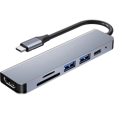 Hub USB C - 6 En 1 - HDMI 4K - Lecteur Carte SD Micro SD - 2 Ports USB 3.0 - Port USB C Charge Rapide - Pour Ordinateur Portable (1/5)