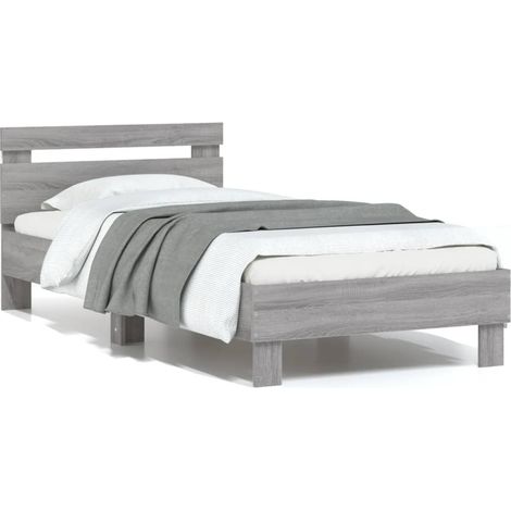 Bed Frame without Mattress with LED Lights Grey Sonoma 75x190 cm Small Single vidaXL (1/5)