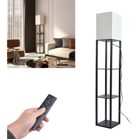 Étagère carrée pour lampadaire, étagère moderne et minimaliste à trois niveaux en bois pour lampadaire, lampadaire de style nordique pour salon ou bureau, style américain, ampoule incluse, norme brita (1/5)