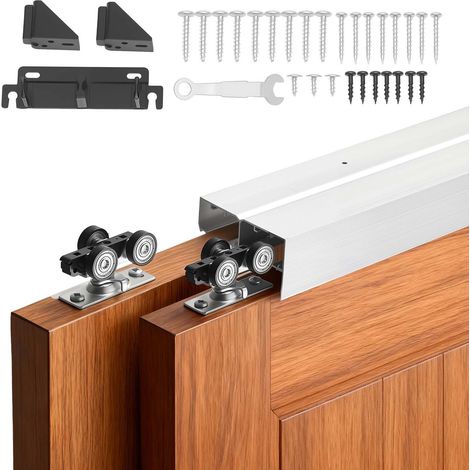 VEVOR Kit de Herrajes para Puertas Corredizas 121,92 cm Herraje para Puerta Corredera de Doble Riel de Aleación de Aluminio para Sistemas de 2 Puertas de 25-45 mm de Grosor y 610 mm de Ancho, Plata (1/5)