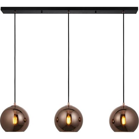 Endon Boli Lampada a sospensione a soffitto tripla a 3 luci in vetro specchiato color rame (1/5)