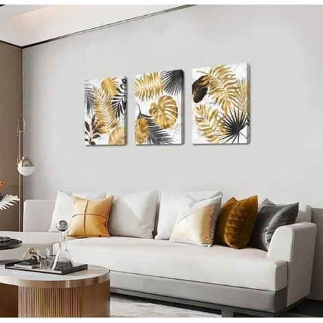 3 Pcs Impression sur Toile Marbre aux feuilles d'or abstraites Image sur Toile Peinture Tableau Decoration Murale sans cadre (1/3)