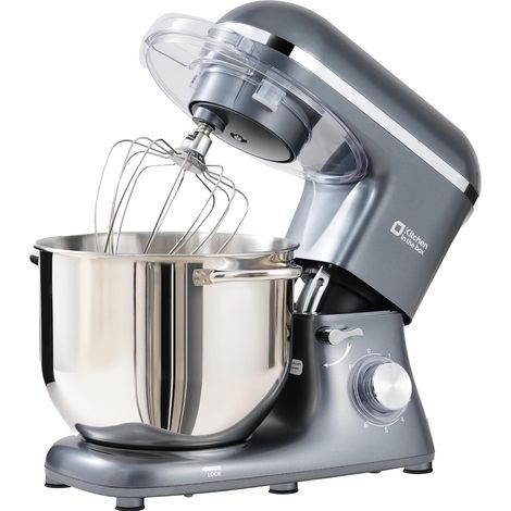Mixer, 7.5L Stainless Steel Bowl, 6 Speed, Tilting Head, Accessories Included (Whisk, Hook, Beater), for Pastry and Bakery (Grey) (1/5)