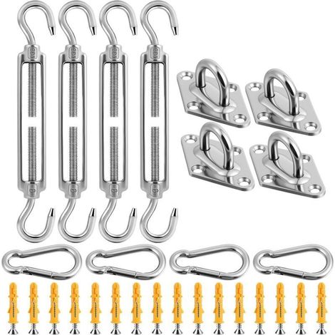 M6 Tendeur Cable Acier Inoxydable, 44Pcs Kit de Fixation pour auvent de Jardin, Tendeur Fil Crochet Et Crochet, Réglable Polyvalent Tendeur Ridoir pour Pare-Soleil, Séchage des Vêtements, Tente (1/5)