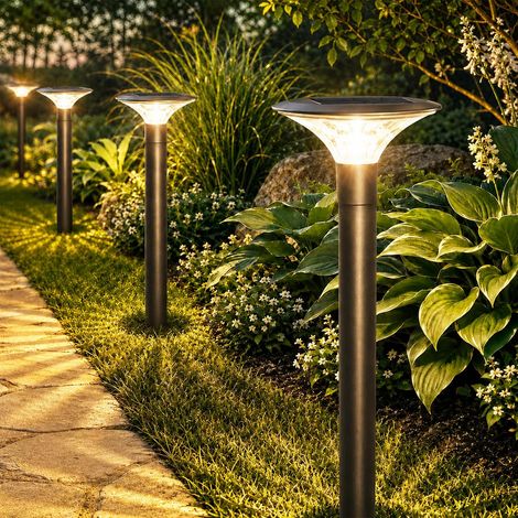 Lot de 4 lampes solaires pour extérieur, jardin, blanc chaud, IP65, étanches, lampes solaires de jardin, décoration pour chemin, pelouse, terrasse, cour, balcon (1/5)