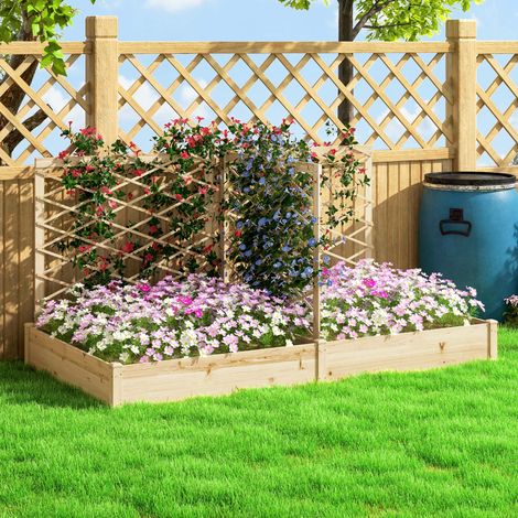 Bac à fleurs en bois aspect naturel 222x114x109 cm, avec treillis ajustable pour balcon, terrasse ou patio, jardinière 3 panneaux (1/5)