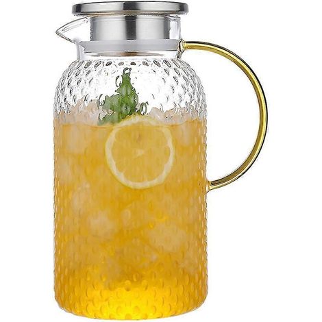 Wasserkrug, 1,9 l Glaskrug, Wasserkrug für Kühlschrank, Krug mit Deckel, hitzebeständiger Krug, Glaswasser (1/5)