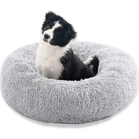 Lit donut pour chien 50 cm, panier rond moelleux et confortable pour animaux de compagnie, gris