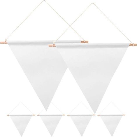 Lot de 6 fanions triangulaires vierges à suspendre soi-même pour le jardin.-34.00X28.00X1.00CM-White (1/3)
