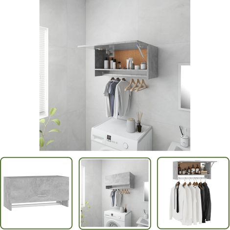 The Living Store Kleiderschrank Betongrau 70x32,5x35cm Holzwerkstoff - Kleiderschrank - Betongrau - Holzschrank - Wandregal - Stauraum (1/5)