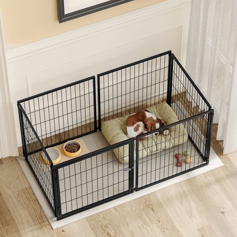 Modulare Hundebox Basic 122 x 67 x 60,5 cm, rostfreier Stahl, Sicherheitsabdeckung, verstellbare Tür, PVC-Matte, Schwarz LINHOO