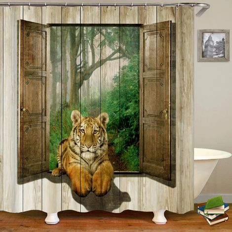 Rideau de douche amusant avec crochets, imperméable, motif chat et chien 3D, 180 x 240 cm, personnalisable et créatif.
