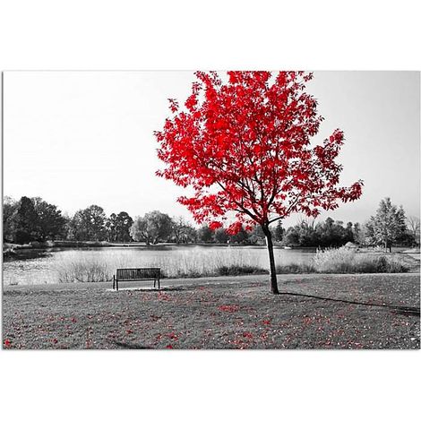 Tableau les feuilles rouges sur un arbre - 50 x 40 cm