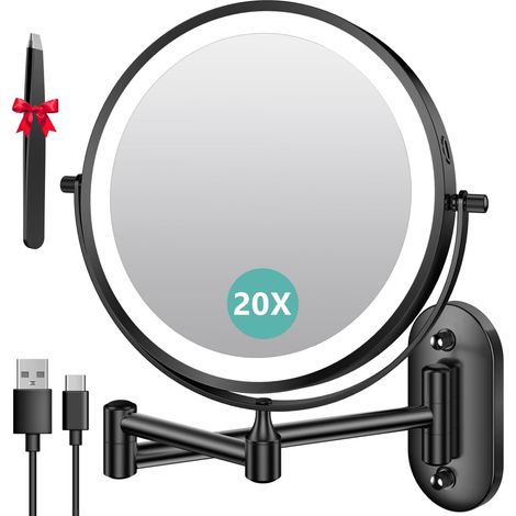 Miroir Grossissant Mural Rechargeable 3200 mAh 1X/20X, Noir (1/5)
