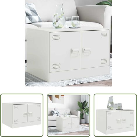 Meuble tv -  Table basse blanc 67x50x44 cm acier (1/5)