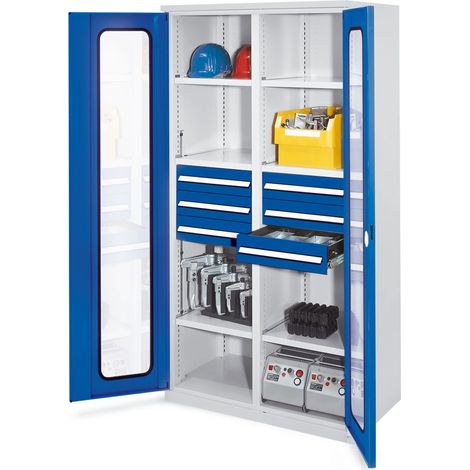 Kappes Schwerlastschränke mit Mitteltrennwand 1950x1000x600mm Sichtfenstertüren Modell 53 enzianblau