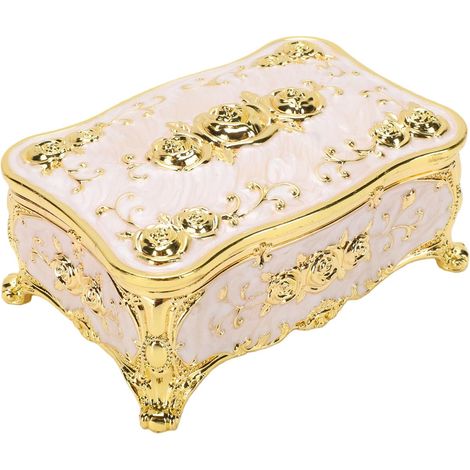 Vintage Jewelry Box with Engraved Floral Pattern, European Retro Trinket for Rings, Earrings, Necklaces, Small Keepsake Storage Box with Lining and Magnetic Closure (3) (1/5)