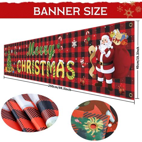 Decorazione natalizia - Bandiera rossa appesa - Striscione natalizio - Striscione natalizio - Striscione natalizio - Striscione natalizio per esterni - Buon Natale (250 x 48 cm) (1/4)
